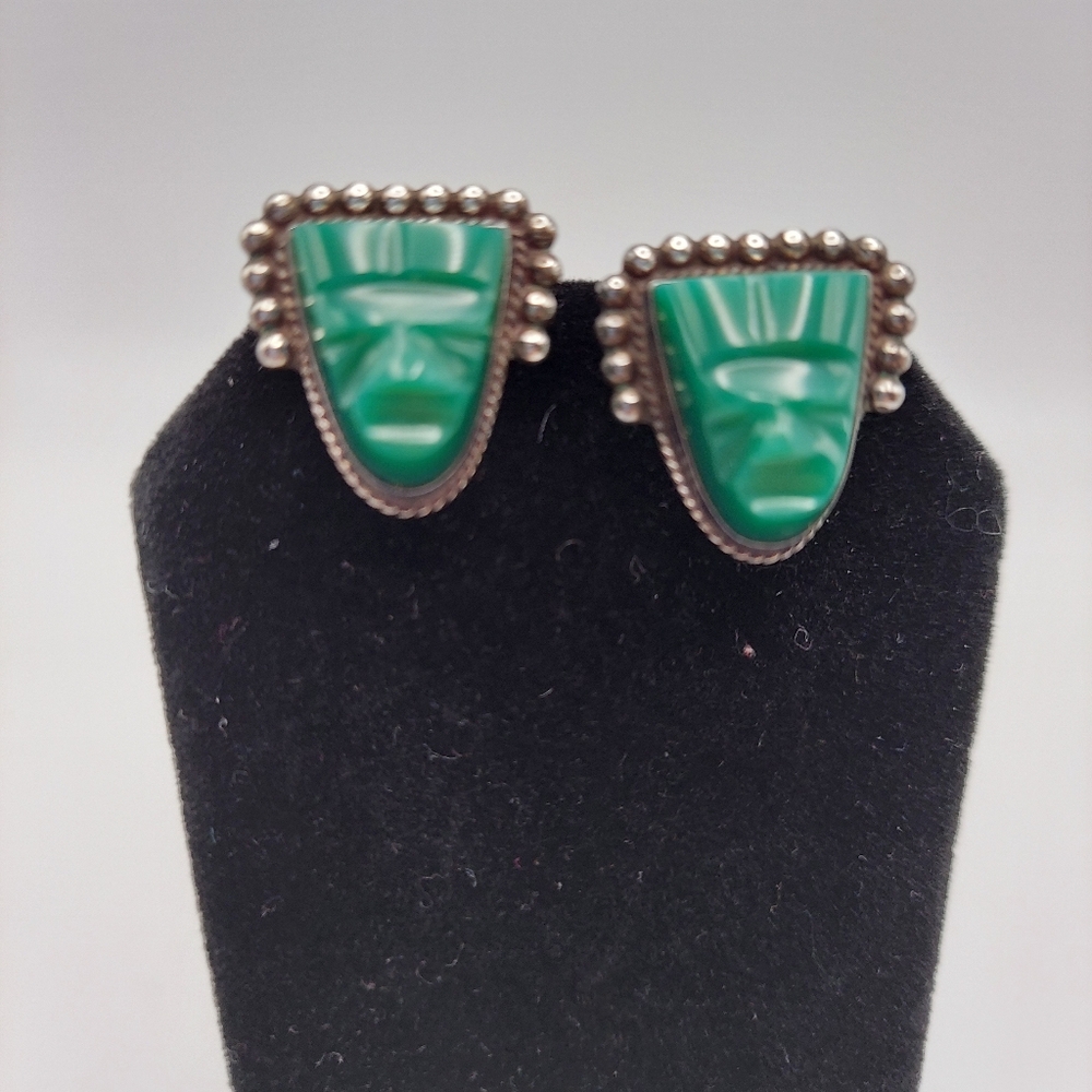 Mexico,  Warrior Mask Screwback Earrings, Vtge, GC.